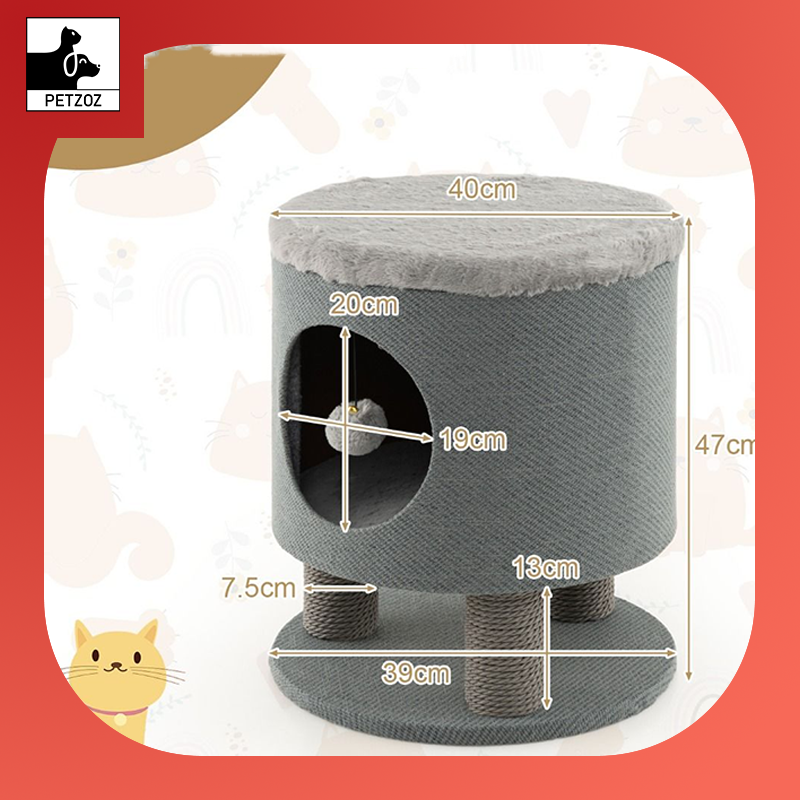 Cat Condo Stool- Indoor Cats with Scratching Posts and Plush Ball Toy