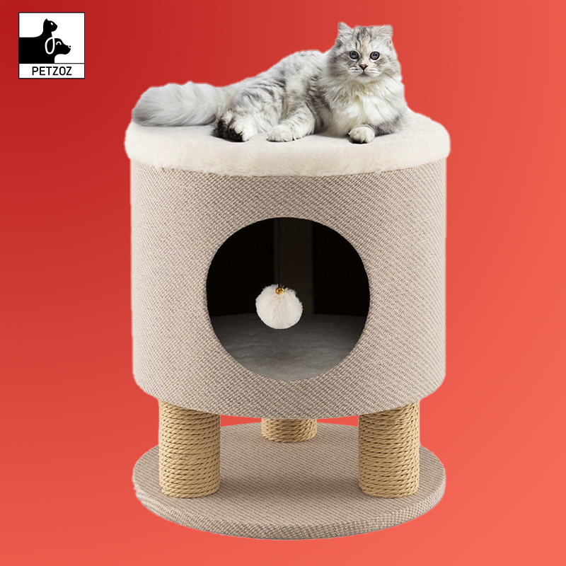 Cat Condo Stool for Indoor Cats with Scratching Posts and Plush Ball Toy