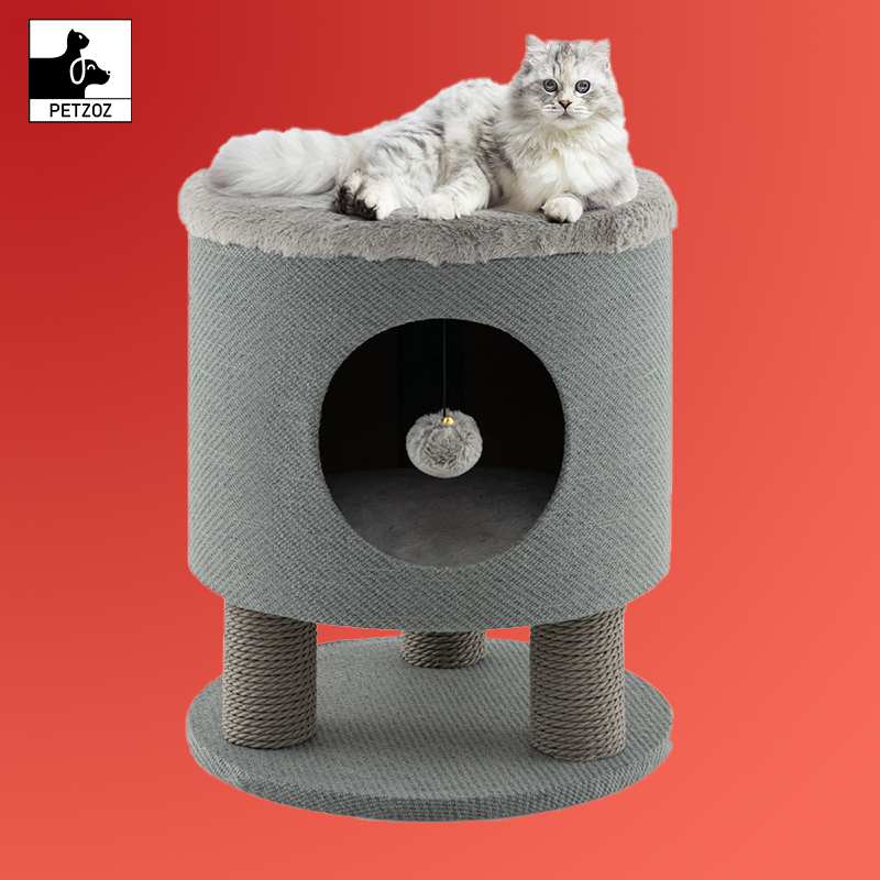 Cat Condo Stool- Indoor Cats with Scratching Posts and Plush Ball Toy