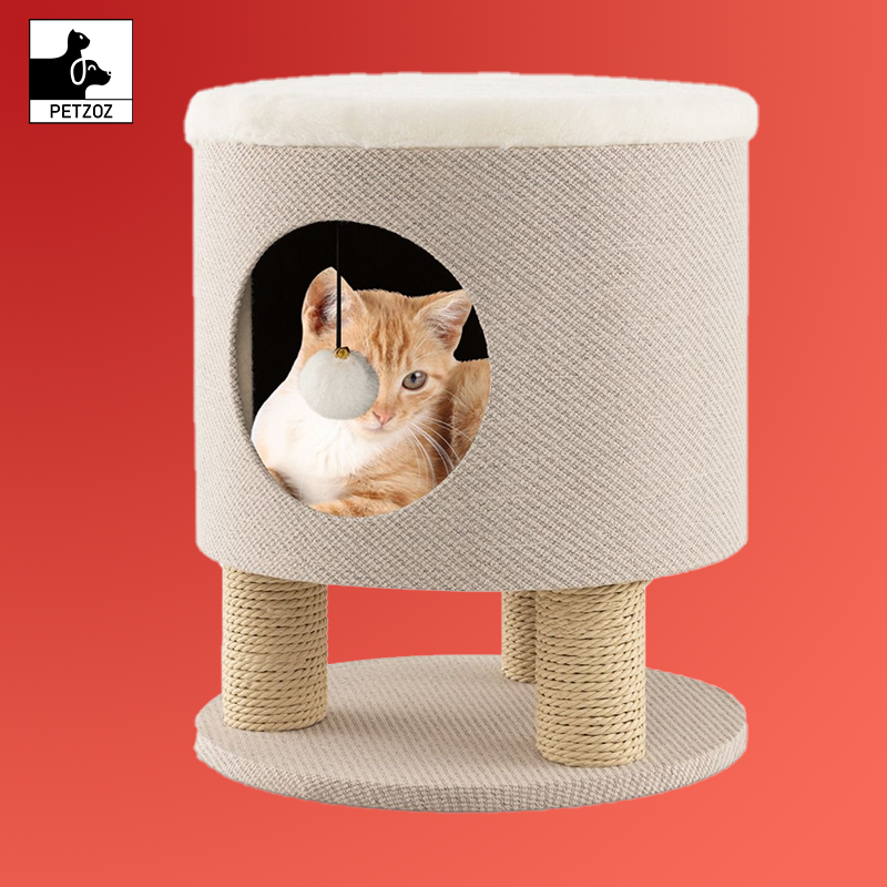 Cat Condo Stool for Indoor Cats with Scratching Posts and Plush Ball Toy