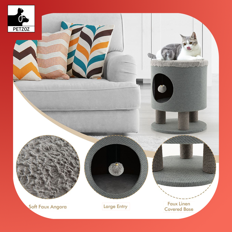 Cat Condo Stool- Indoor Cats with Scratching Posts and Plush Ball Toy