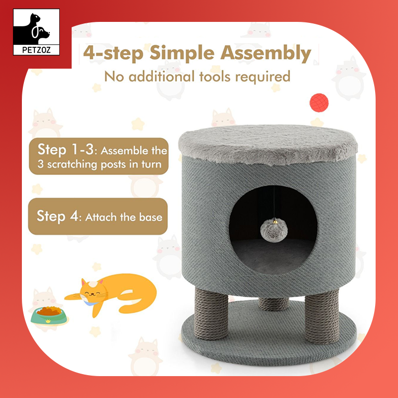 Cat Condo Stool- Indoor Cats with Scratching Posts and Plush Ball Toy
