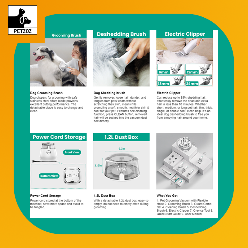 Professional Pets Grooming Vacuum Kit-Shedding Clipper,Brush Tool ,Low Noise Cleaning Kit