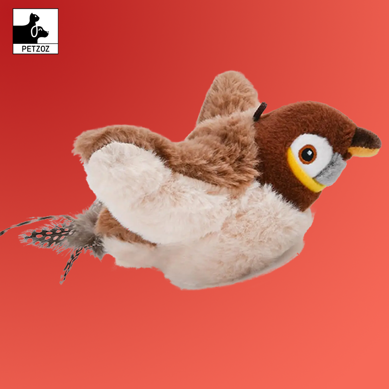 Interactive Cat Toys Rechargeable Chirping Flapping Bird(No Flying) with Catnip for Indoor Cats, Touch Activated Plush Toys