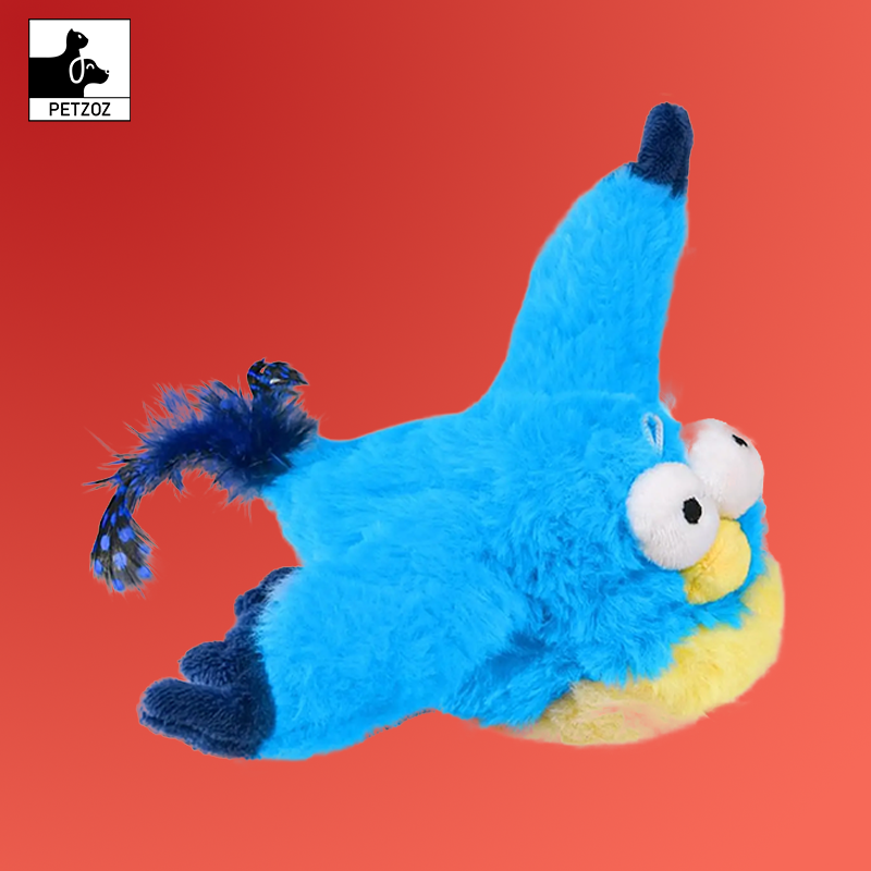 Interactive Cat Toys Rechargeable Chirping Flapping Bird(No Flying) with Catnip for Indoor Cats, Touch Activated Plush Toys