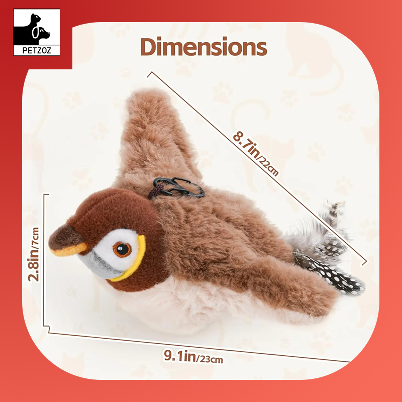 Interactive Cat Toys Rechargeable Chirping Flapping Bird(No Flying) with Catnip for Indoor Cats, Touch Activated Plush Toys