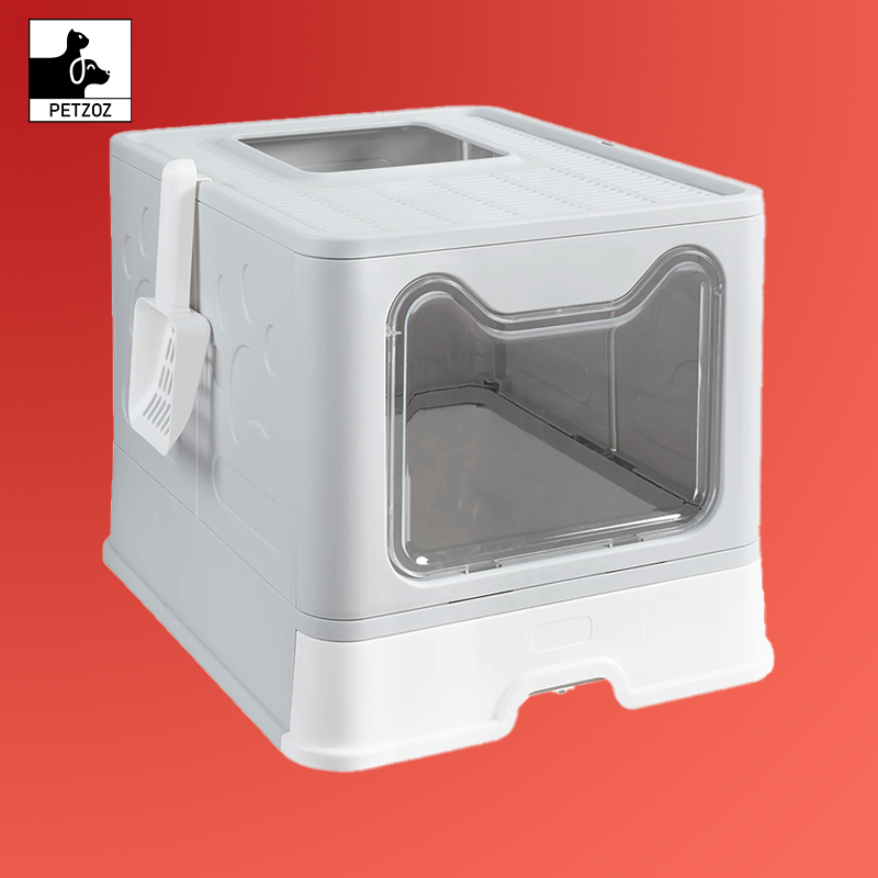 Bingopaw XXL Large Space Foldable Cat Litter Box with Front Entry & Top Exit with Tray