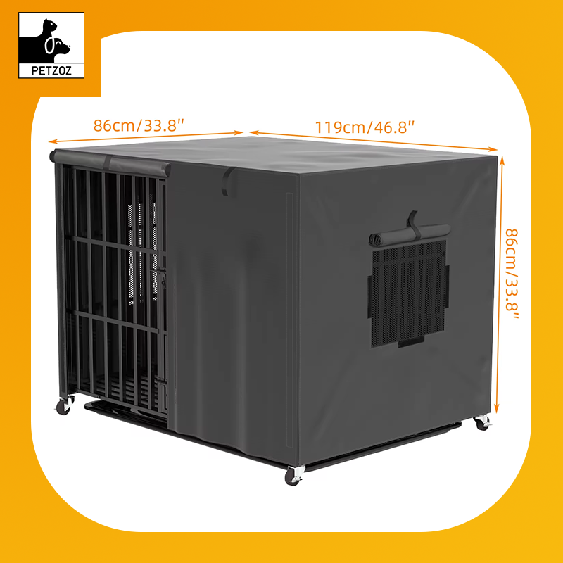 Heavy Duty Dog Crate Large Pet Cage with Waterproof Cover on Wheeled Dog Kennel Tear Resistant Square Tube Puppy Cage with Tray