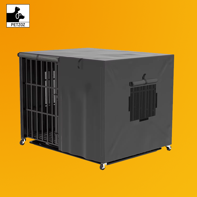 Heavy Duty Dog Crate Large Pet Cage with Waterproof Cover on Wheeled Dog Kennel Tear Resistant Square Tube Puppy Cage with Tray
