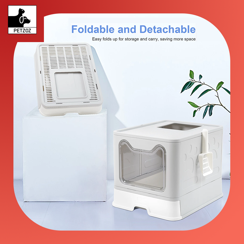 Bingopaw XXL Large Space Foldable Cat Litter Box with Front Entry & Top Exit with Tray