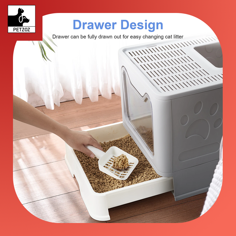 Bingopaw XXL Large Space Foldable Cat Litter Box with Front Entry & Top Exit with Tray