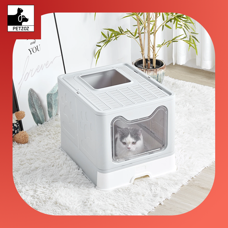 Bingopaw XXL Large Space Foldable Cat Litter Box with Front Entry & Top Exit with Tray