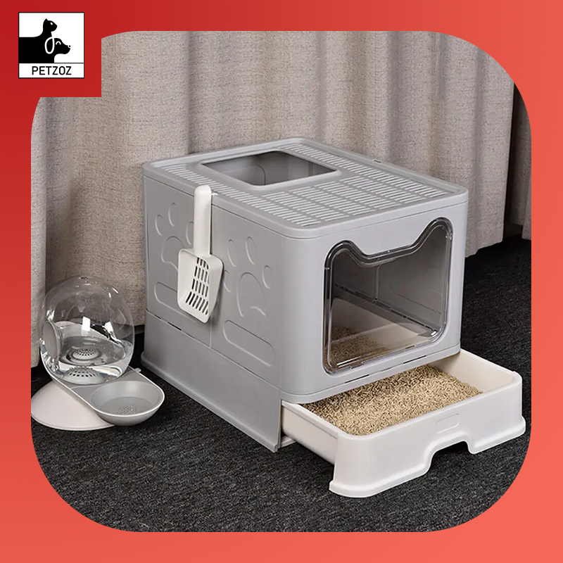 Bingopaw XXL Large Space Foldable Cat Litter Box with Front Entry & Top Exit with Tray
