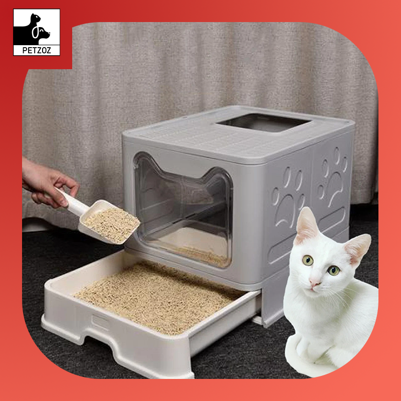 Bingopaw XXL Large Space Foldable Cat Litter Box with Front Entry & Top Exit with Tray