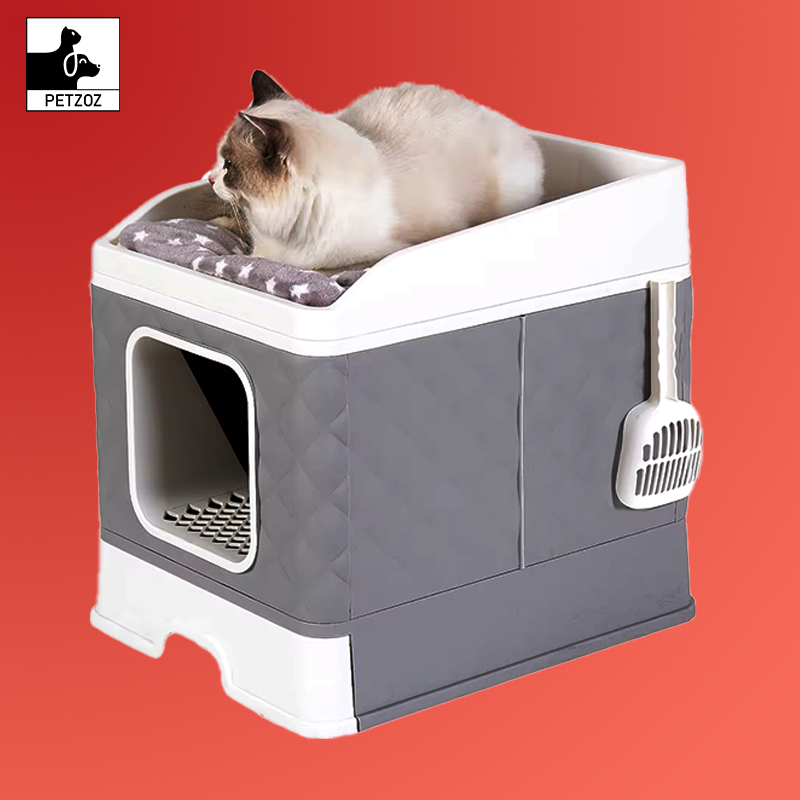 Foldable Cat Litter Box Large Pet Toilet+Cat Sand Shovel Easy Clean Leak-Proof Enclosed