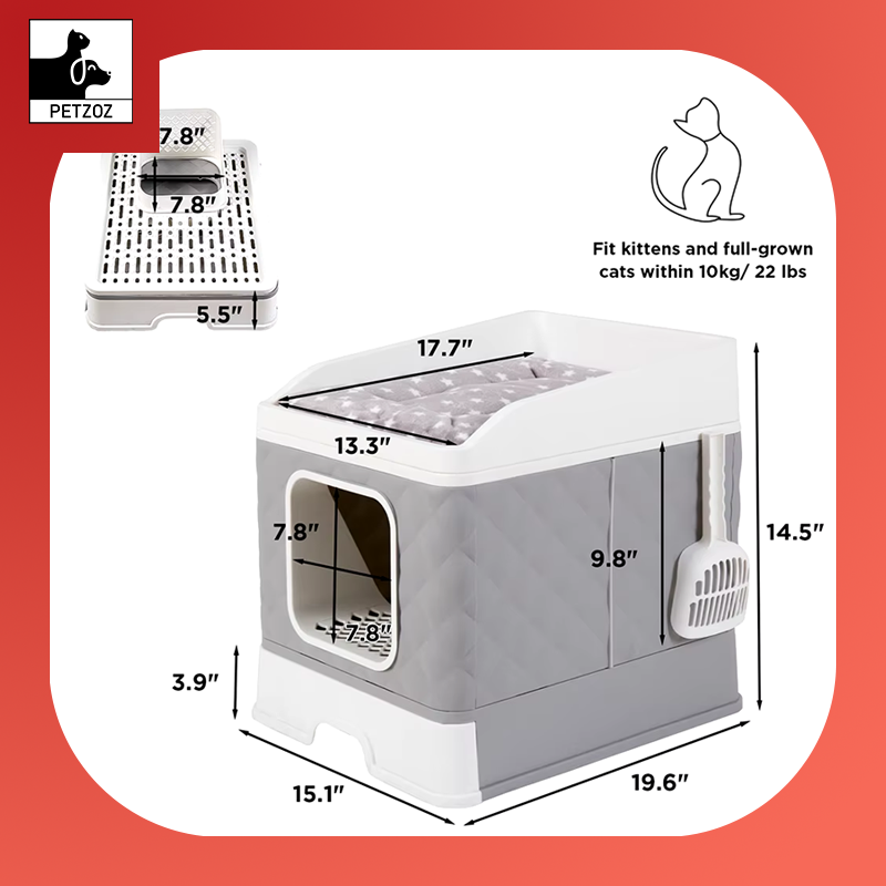 Foldable Cat Litter Box Large Pet Toilet+Cat Sand Shovel Easy Clean Leak-Proof Enclosed