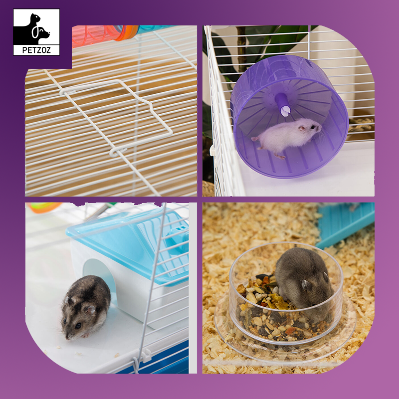 Hamster Cage Rodents House W/ Tubes Exercise Wheel, Water Bottle - Blue