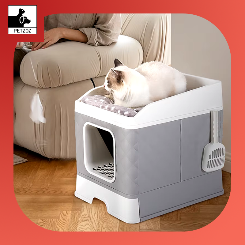 Foldable Cat Litter Box Large Pet Toilet+Cat Sand Shovel Easy Clean Leak-Proof Enclosed