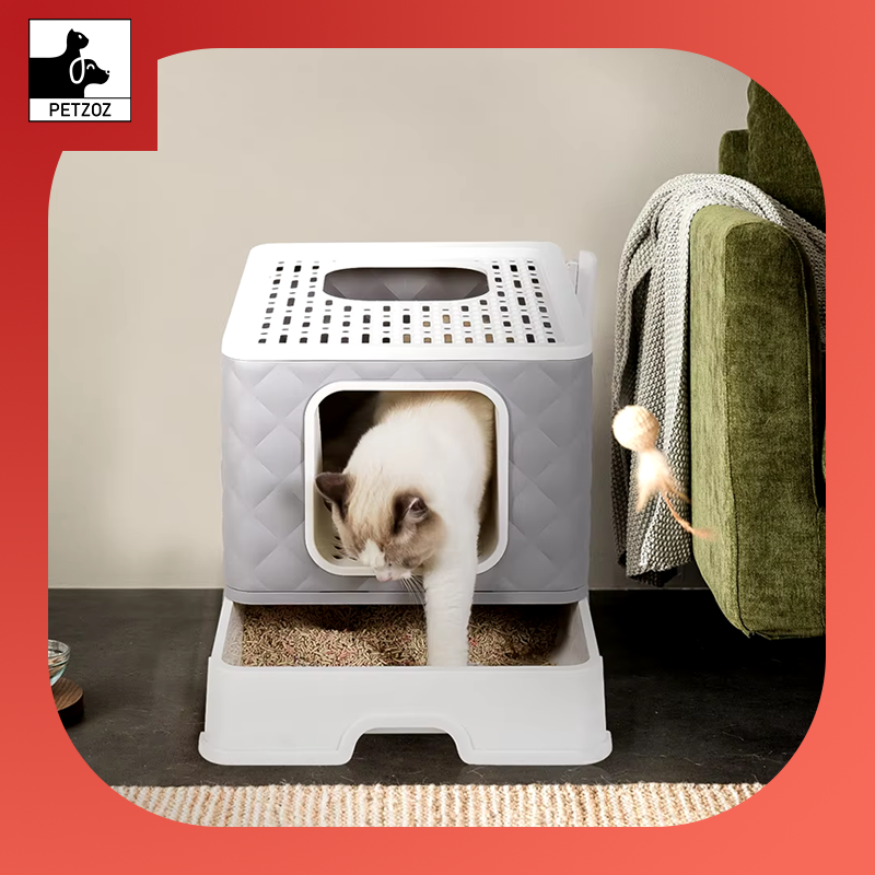 Foldable Cat Litter Box Large Pet Toilet+Cat Sand Shovel Easy Clean Leak-Proof Enclosed