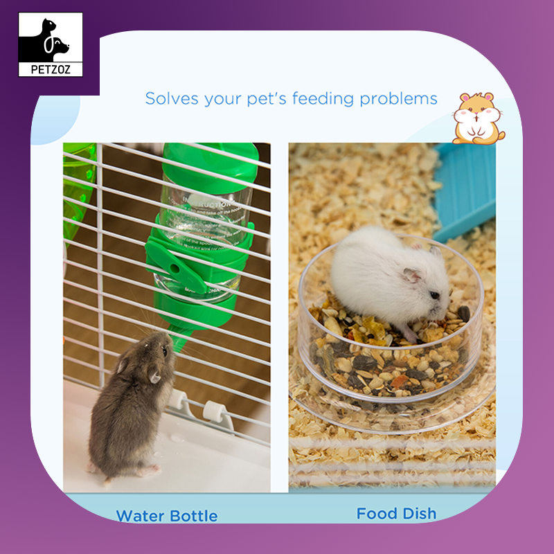 Hamster Cage Rodents House W/ Tubes Exercise Wheel, Water Bottle - Blue