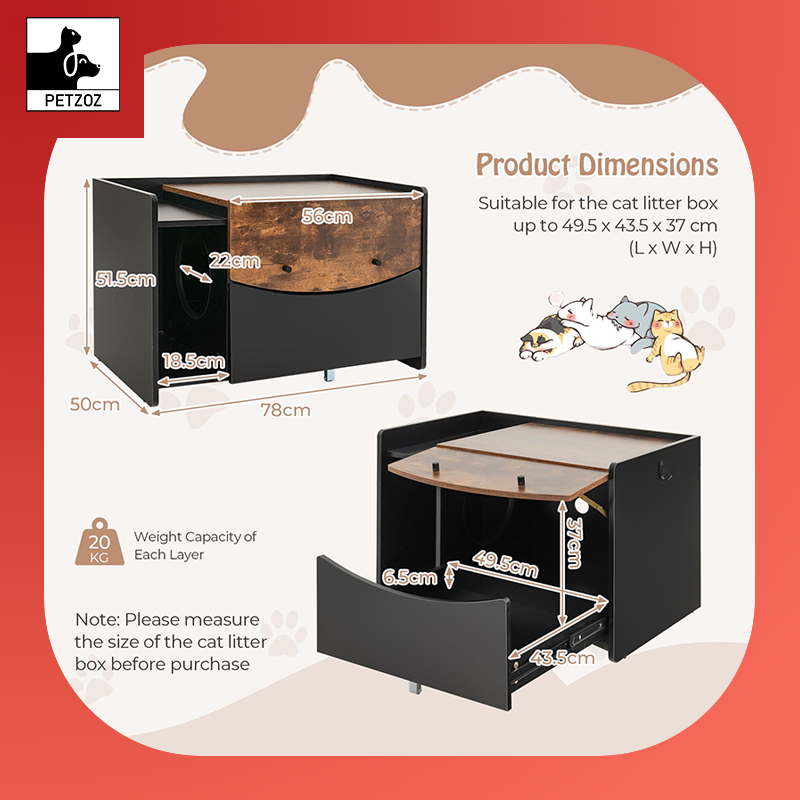 Cat Litter Box Enclosure with Pull-Out Drawer, Rolling Caster and Flip Door