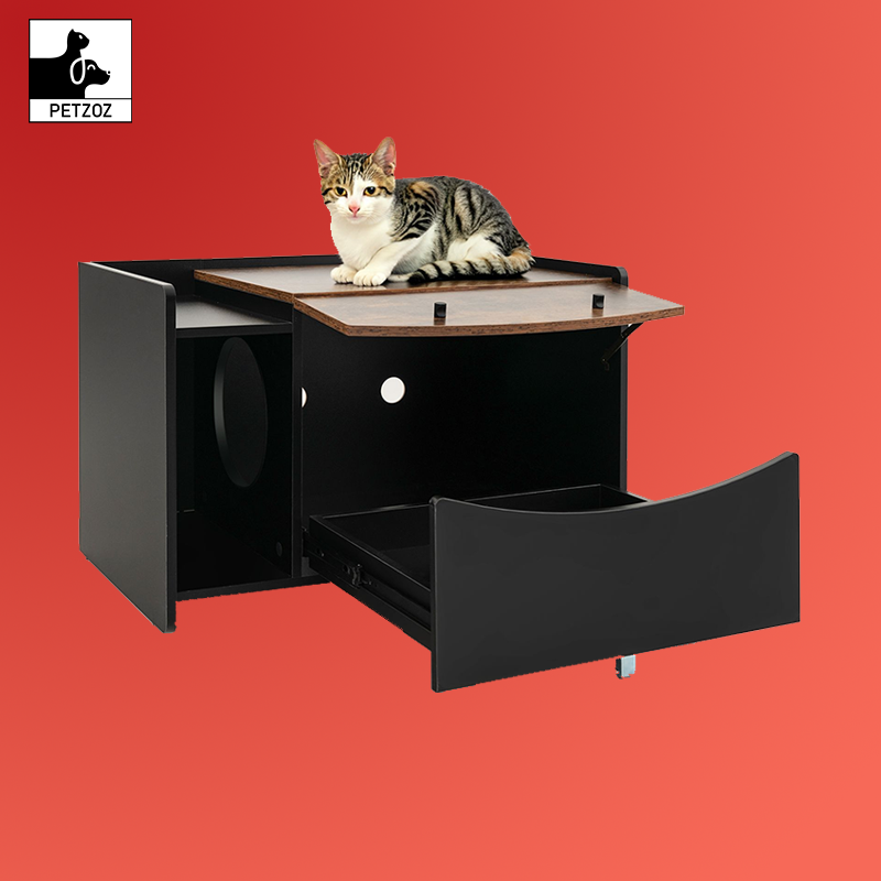 Cat Litter Box Enclosure with Pull-Out Drawer, Rolling Caster and Flip Door