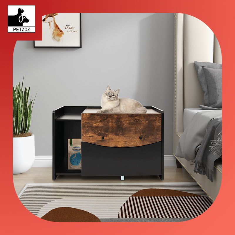 Cat Litter Box Enclosure with Pull-Out Drawer, Rolling Caster and Flip Door