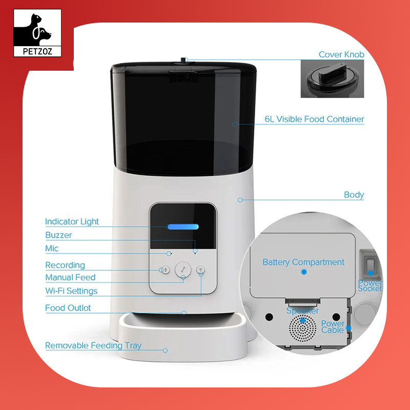 6L Large Capacity Intelligent Wifi Automatic Pet Feeder for Pet Cats Dogs Smart Food Dispenser APP Timer Pet Feeding Bowl