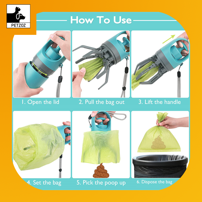 Portable Lightweight Dog Pooper Scooper With Built-in Poop Bag Dispenser Eight-claw Shovel For Pet Toilet Picker Pet Products