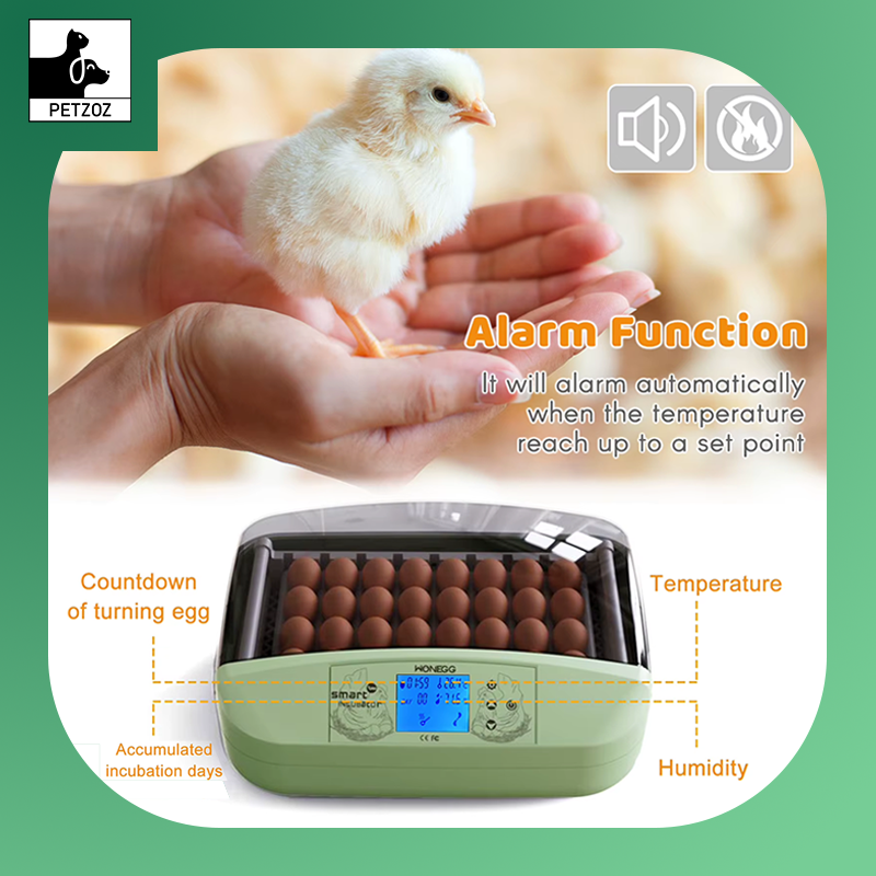 32 Eggs Egg Incubator LED Poultry Digital Hatcher with Auto Egg Turning Temperature Control Temperature Humidity Alarm Incubator